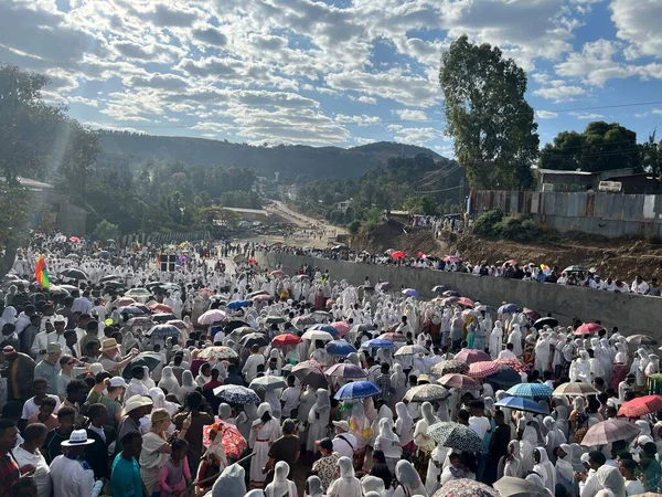 Gondar Ethiopia January 2023 Crowd Celebrating Timkat Ethiopian Orthodox Celebration — Stock Photo, Image