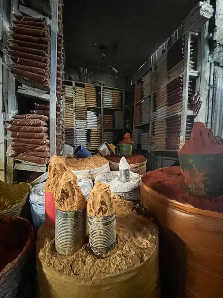 bulk spice in old steel box at a market in addis abbeba, Ethiopia.