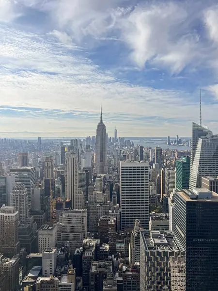 Luftpanoramabild Der New Yorker Skyline Empire State Building Und One — Stockfoto