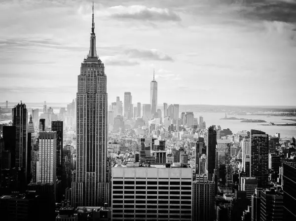 Luftpanoramabild Der New Yorker Skyline Empire State Building Und One — Stockfoto