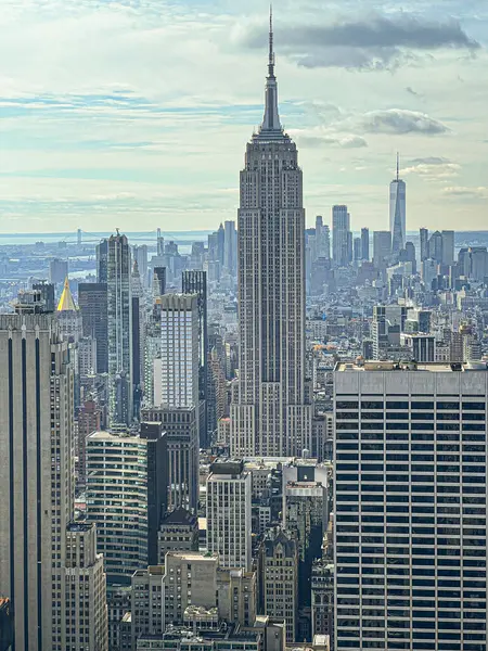 Flygfoto Panoramautsikt Över New York Stad Manhattan Skyline Empire State — Stockfoto