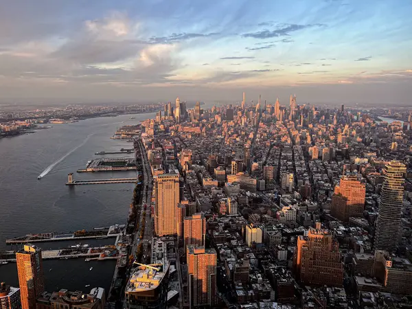 Luchtpanoramisch Uitzicht Skyline Van New York Hudson Rivier Vanaf Het — Stockfoto