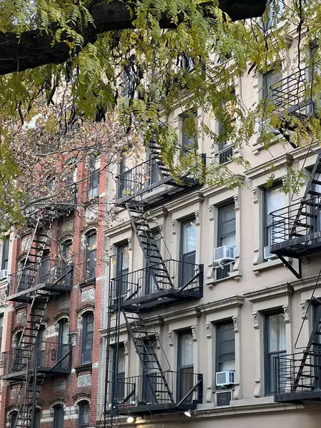 Oude Kleurrijke Gebouwen Met Brandladder Bomen New York Manhattan Upper — Stockfoto