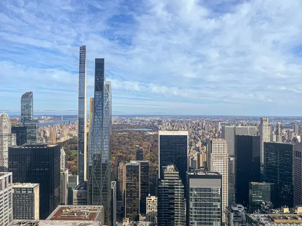 Flygfoto Över New York Och Central Park Från Toppen Klippan Stockbild