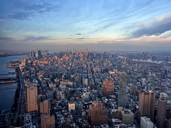 New York Silueti Hudson Nehri Üzerindeki Hava Panoramik Manzarası One Stok Fotoğraf