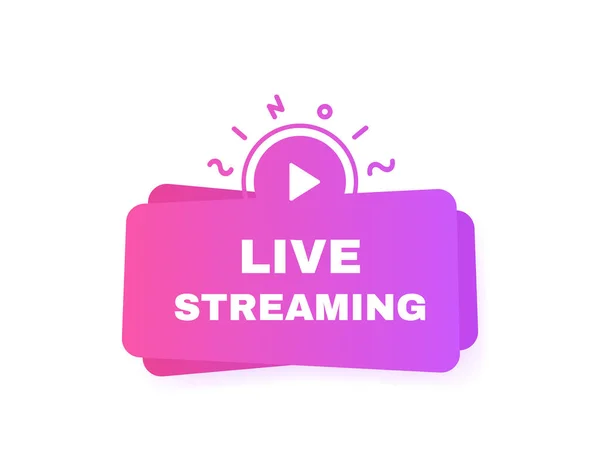 Badge Géométrique Live Streaming Avec Étiquette Mégaphone Éléments Abstraits Illustration — Image vectorielle