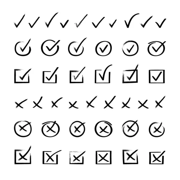 Super Set Hand Drawn Check Mark Doodle Checklist Marks Icon — Stock Vector