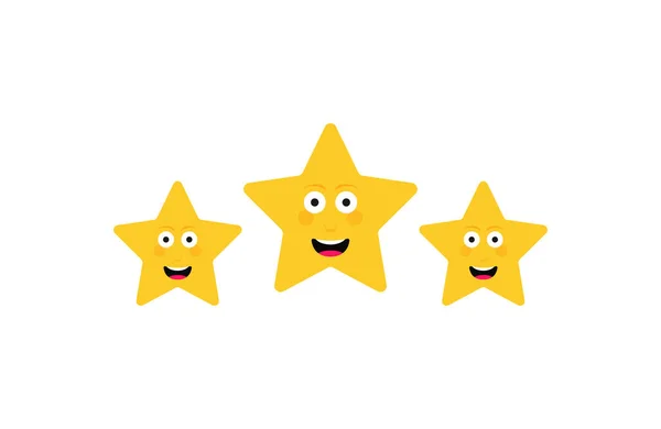 Drei Sterne Kundenbewertung Mit Ausgezeichnetem Emoticon Gesicht Lustiger Comic Held — Stockvektor