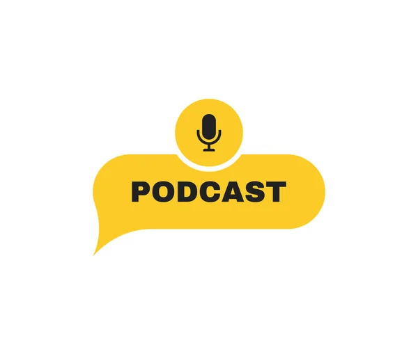 Podcast Címke Üzenet Buborékok Mikrofon Emblémával Logó Tervezés Vektorillusztráció — Stock Vector