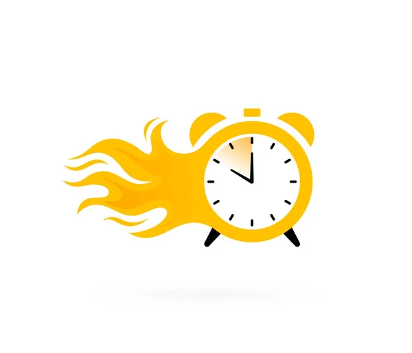 Flaming Alarm Clock Label Timer Flames Geometric Flat Banner Modern — Stock Vector
