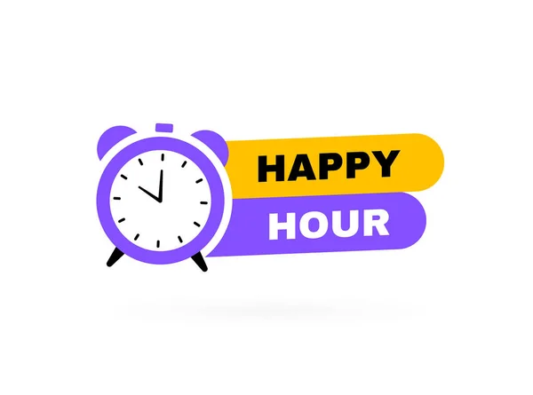 Badge Géométrique Happy Hour Avec Réveil Illustration Vectorielle Moderne — Image vectorielle