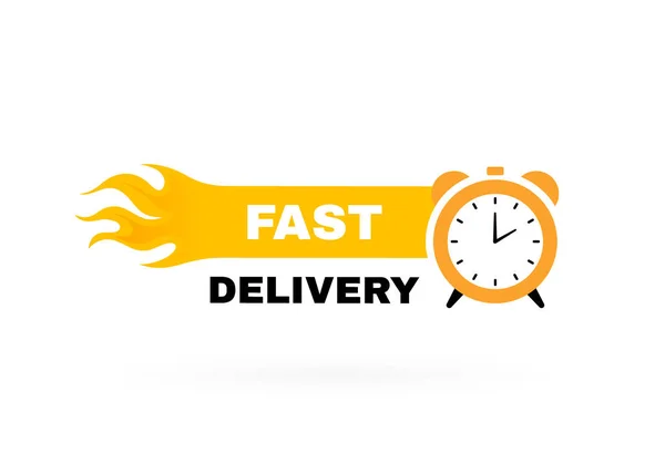 Fast Delivery Badge Stopwatch Label Fire Banner Template Design Shipping — Stock Vector