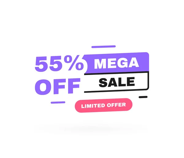 Mega Sale Banner Design Sale Tag Limited Offer Percent Discount — Stock Vector