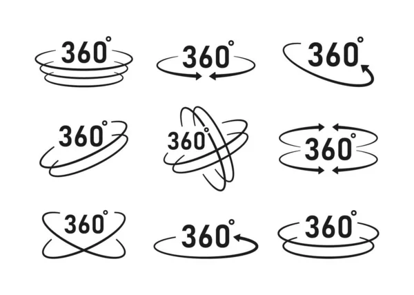 360 Grad Ansicht Icon Gesetzt Logo Design Für Video Panoramabilder — Stockvektor
