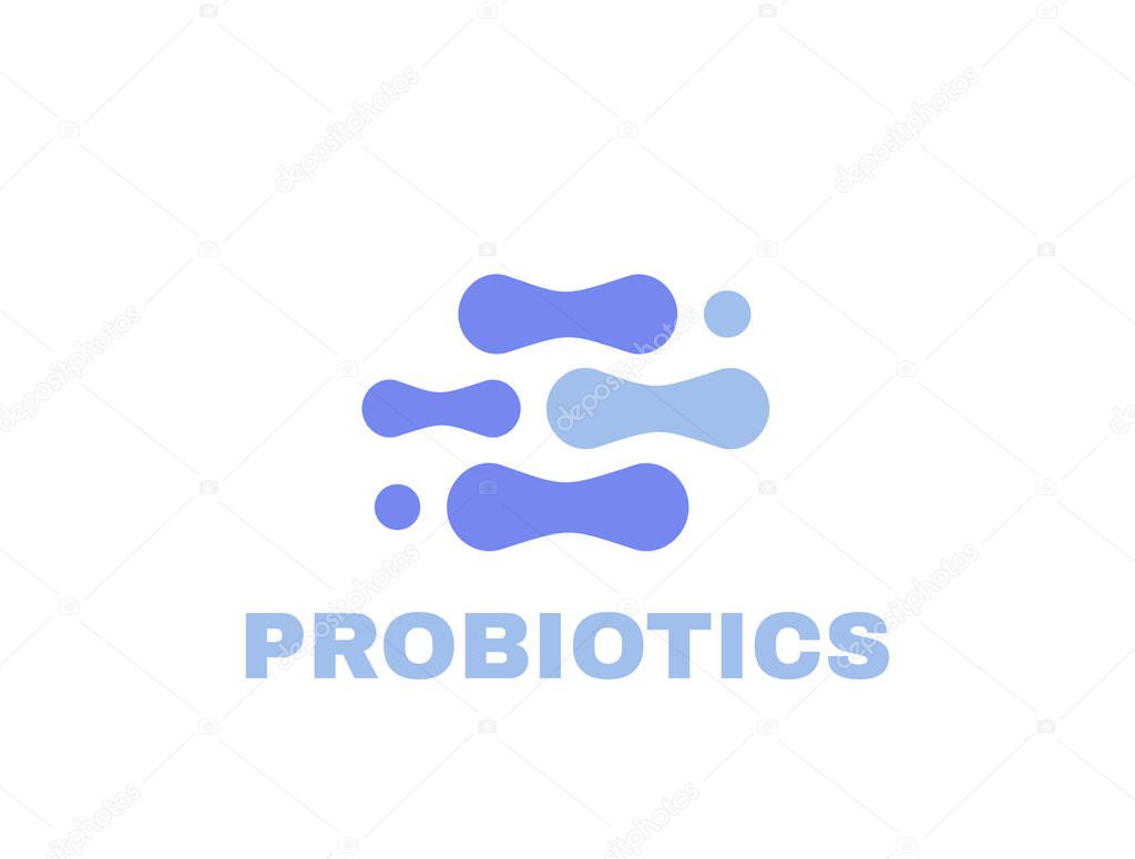 Probiotics bacteria label. Logo design. Healthy nutrition ingredient for therapeutic purposes. Vector illustration.