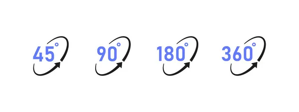 Grad Ansicht Symbol Festlegen Winkelsatz Von 180 Und 360 Grad — Stockvektor