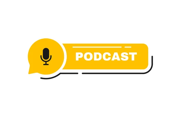 Mesaj Balonunda Mikrofon Amblemi Olan Podcast Etiket Düğmesi Logo Tasarımı — Stok Vektör