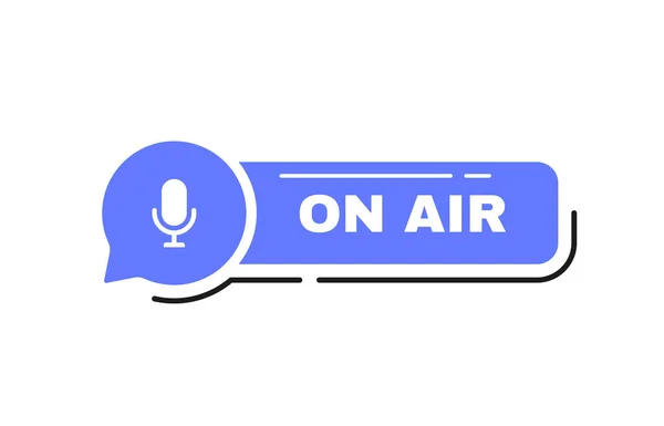 Mesaj Baloncuğunda Mikrofon Amblemi Olan Hava Etiketi Düğmesinde Logo Tasarımı — Stok Vektör