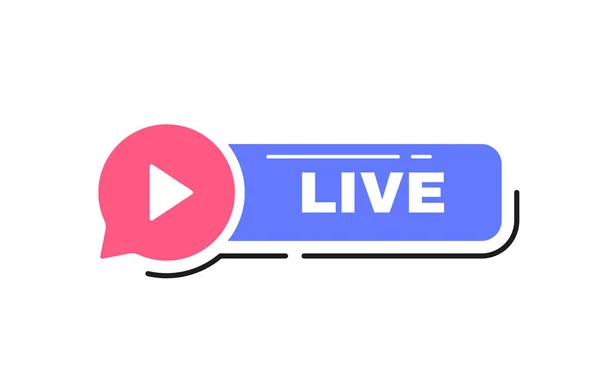 Live Streaming Label Button Microphone Emblem Message Bubble Logo Design — Stock Vector