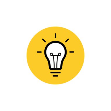 Ampul ve ışınları olan bir etiket tasarımı. Logo tasarımı. Vektör illüstrasyonu.