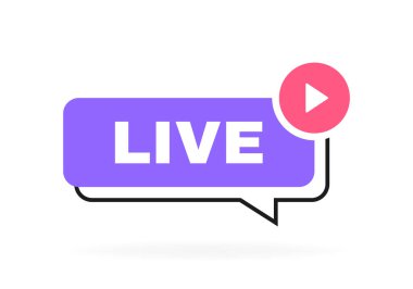 Çalma düğmesi amblemli canlı geometrik mesaj balonu. Logo tasarımı. Vektör illüstrasyonu.