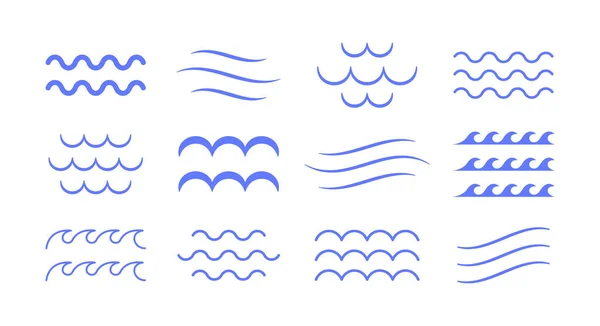 Набір Лінійних Хвиль Орнаменту Колекція Хвильового Оздоблення Векторні Ілюстрації — стоковий вектор