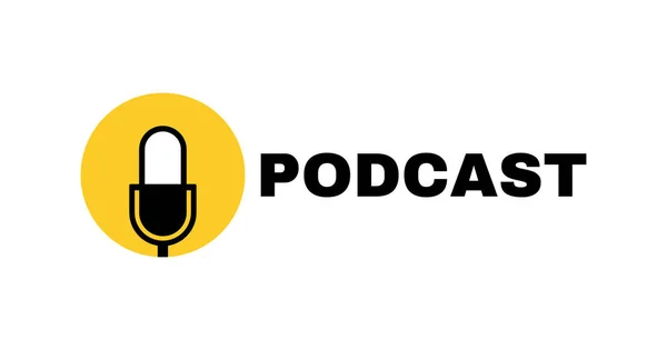 Mikrofon Amblemli Podcast Etiket Tasarımı Logo Tasarımı Vektör Illüstrasyonu — Stok Vektör