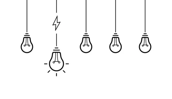 Tvůrčí Nápad Sada Visí Žárovkách Žárovka Kabelem Bleskem Vektorová Ilustrace — Stockový vektor