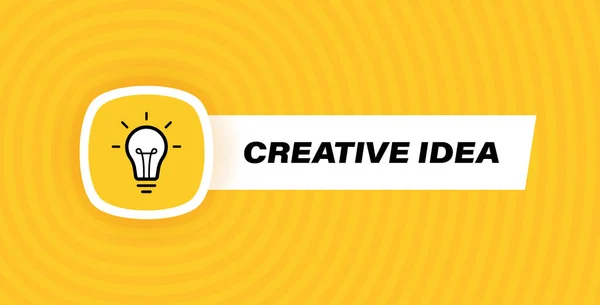 創造的なアイデアは 黄色の色で幾何学的背景に孤立電球や光線とラベルデザイン ベクターイラスト — ストックベクタ