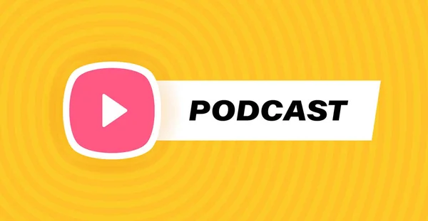 Podcast Rozet Tasarımı Geometrik Arkaplanda Sarı Renklerle Izole Edilmiş Oynat — Stok Vektör