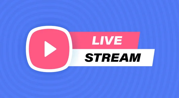 stock vector Live stream badge design with play button isolated on geometric background in blue colors. Modern flat style vector illustration.