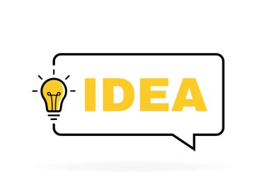 Ampul amblemli fikir geometrik mesaj balonu. İş ve reklam için pankart tasarımı. Vektör illüstrasyonu.