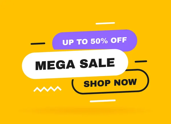 Mega Sale Banner Design Geometric Elements Shop Now Percent Banners — Stock Vector