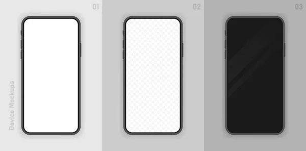 Ställ Realistisk Smartphone Tom Skärm Telefon Mockup Isolerad Transparent Bakgrund — Stock vektor