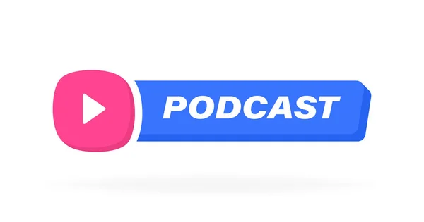 Podcast Geometric Label Play Button Emblem Logo Design Modern Vector — Stock Vector