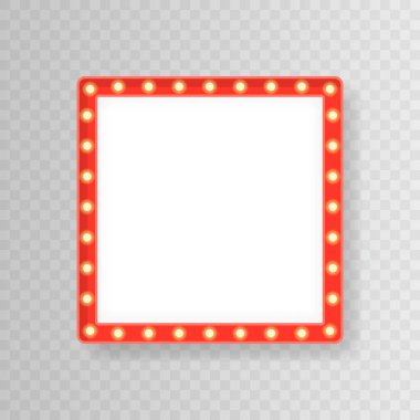 Boş şeffaf arkaplanı olan ışık kutusu reklam panosu. Reklam, promosyon ve metin için alanı olan dikdörtgen bir çerçeve. Vektör illüstrasyonu.