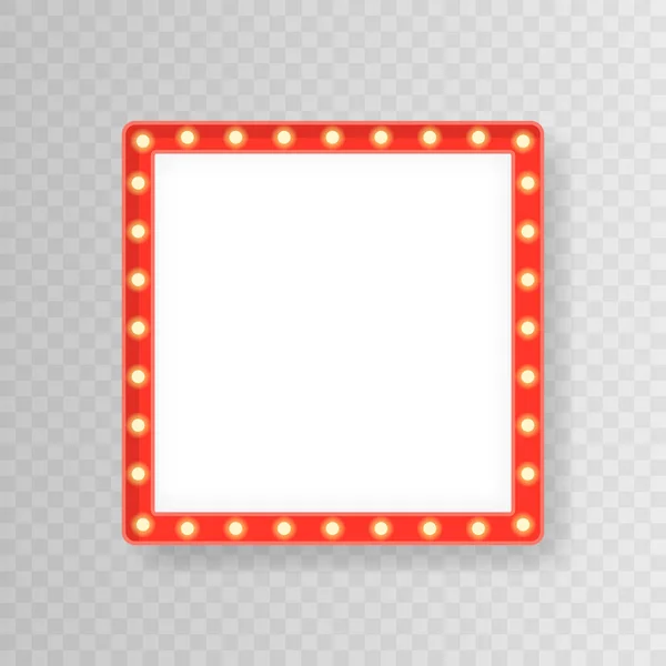 Плакат Lightbox Пустым Прозрачным Фоном Ретро Прямоугольная Лампочка Рамка Местом — стоковый вектор