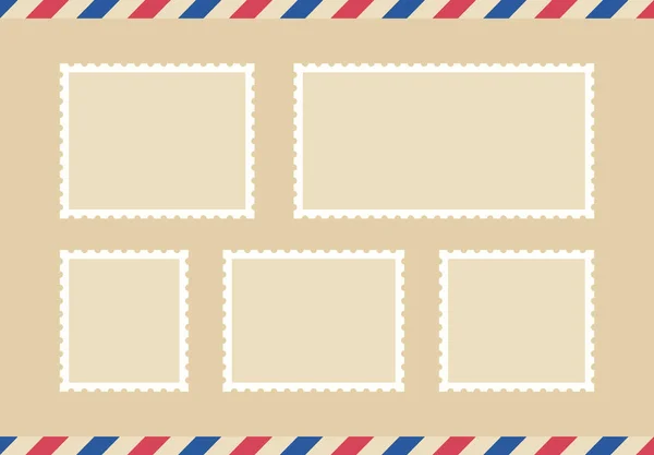 Definir Selo Postal Branco Modelo Etiqueta Postal Envio Borda Dentada — Vetor de Stock