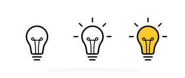 Yaratıcı bir fikir. Ayakta duran ampuller. Beyaz arka planda izole edilmiş ışınları olan ışık. Vektör illüstrasyonu.