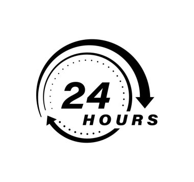 24 saat logo tasarımı. İdam ya da teslimat hizmeti simgeleri sipariş et. Vektör illüstrasyonu.