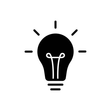 Beyaz arka planda izole edilmiş ampul ve ışınları olan bir etiket tasarımı. Logo tasarımı. Vektör illüstrasyonu.