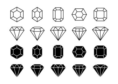 Farklı şekillerde değerli taşlar koyun. Elmas çizgisi sanat tasarım elementleri. Vektör illüstrasyonu.