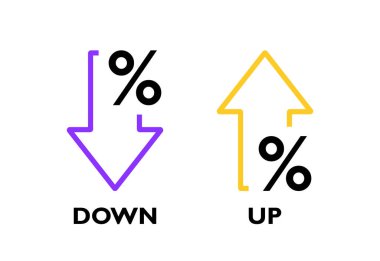 Percentage arrow up and down line icon. Percentage arrow with percent sign. Design concept for banking, credit, interest rate, finance and money sphere. clipart