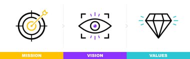 Görev, Vizyon ve Değer simgesi tasarımı. İş konsepti. Modern vektör çizimi düz tasarım.