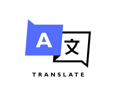 Çevrimiçi dil çeviricisi. Sohbet baloncukları en iyi iletişim ya da öğrenme dilleri için çeviri yapıyor. Logo tasarımı. Vektör illüstrasyonu.