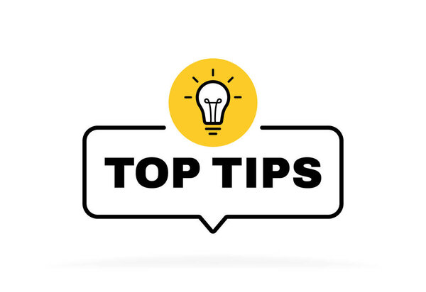 Top tips geometric message bubble with light bulb emblem. Banner design for business and advertising. Vector illustration.