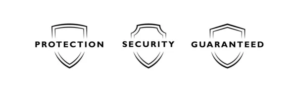 Pajzsvonali Jelvények Biztonsági Garantált Védelmi Szöveges Kifejezéssel Emblems Sablon Védelem — Stock Vector