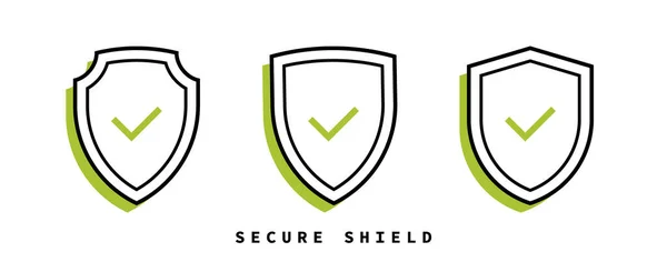 Conjunto Placas Escudo Seguro Escudo Protección Con Marca Verificación Plantilla — Vector de stock