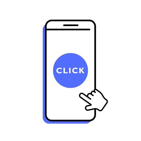 Mobiltelefon Med Handpekare Tryck Och Klicka Smartphone Skärmen Klickande Handpekare — Stock vektor