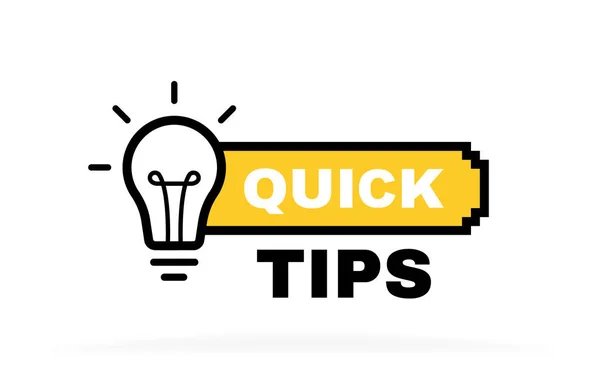 Quick Tips Etikettendesign Mit Glühbirne Und Strahlen Bannerdesign Für Unternehmen lizenzfreie Stockillustrationen